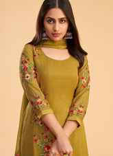 Flower Design Salwar Suit in Yellow